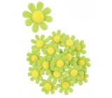 Květy z filcu s lepíkem zelené dekorace 3,5 cm v krabičce 18 kusů