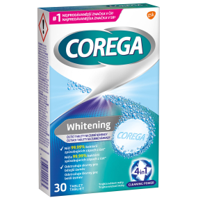 Corega Tabs Whitening čistiace tablety na zubné náhrady protézy 30 kusov