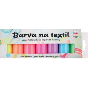 Kreativ Colour Farby na textil - svetlý, svietiace v tme sada 7 farieb 20 g + 2 šablóny 6,5 x 2 cm
