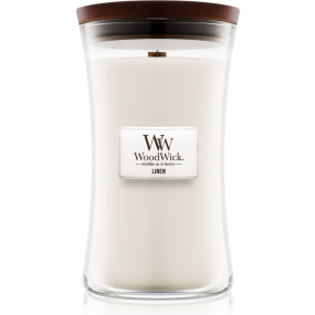 Woodwick Linen - Čistý ľan vonná sviečka s dreveným knôtom a viečkom sklo veľká 609,5 g
