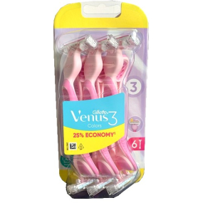 Gillette Venus 3 farby Comfort Shaver s lubrikačným prúžkom Pink 6 ks pre ženy