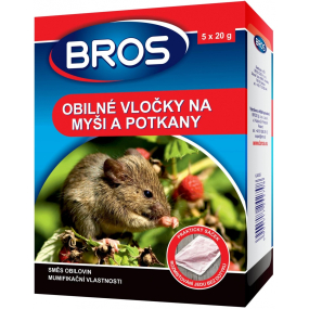 Bros Obilné vločky proti myšiam, potkanom a potkanom 5 x 20 g