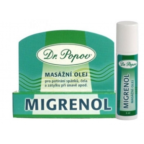 Dr. Popov Migrenol roll-on masážny olej na potieranie spánkov, čela a zátylku pri únave, migréne, nevoľnosti cestovné balenie 6 ml