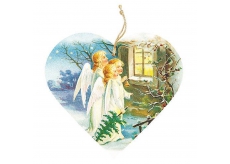 Bohemia Gifts Dekoračné drevené srdce s potlačou Tri anjeli 13 cm
