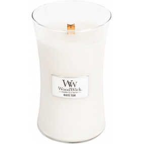 Woodwick White Teak - Biely teak vonná sviečka s dreveným knôtom a viečkom sklo veľká 609,5 g