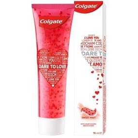 Colgate Dare To Love bílá zubní pasta obsahuje chladící rozpustné krystalky ve tvaru srdce 98 ml
