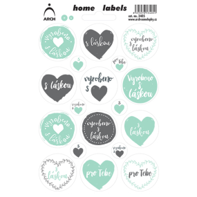 Arch Domáce etikety Home Labels samolepky Vyrobené s láskou 12 x 18 cm