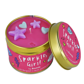 Bomb Cosmetics Trblietavé dievča - Sparkle, Girl! Vonná prírodné, ručne vyrobená sviečka v plechovej dóze horí až 35 hodín