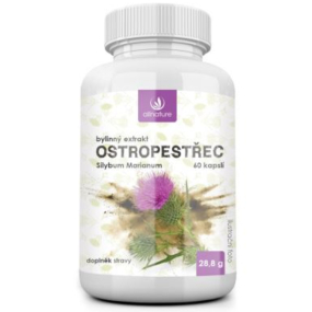 Allnature Ostropestrec bylinný extrakt vnútorné čistič, má vplyv na správnu funkciu pečene a všetkých vnútorných orgánov doplnok stravy 60 kapslí