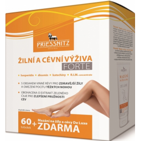 Priessnitz Forte Žilná a cievna výživa doplnok stravy 60 toboliek + De Luxe mazanie na žily a CEY 125 ml, sada