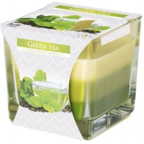BISPOL Green Tea - Zelený čaj trojfarebná vonná sviečka sklo, doba horenia 32 hodín 170 g
