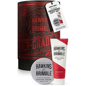 Hawkins & Brimble krém na holenie 100 ml + balzam po holení 125 ml + plechový box, kozmetická sada pre mužov