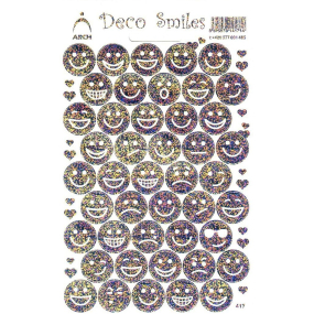 Arch Holografické dekoračné samolepky smajlíci strieborno-farební 18 x 12 cm 417