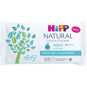 HiPP Babysanft Natural Aqua čistiace vlhčené obrúsky bez plastov pre deti 10 kusov