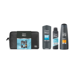 Dove Men + Care sprchový gel 250 ml + šampon na vlasy 250 ml + deodorant sprej 150 ml + etue, kosmetická sada pro muže