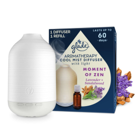 Glade Aromatherapy Cool Mist Difuzér Moment of Zen Lavender + Sandalwood Difuzér s led podsvietením, farba biela, 1 + 17,4 ml