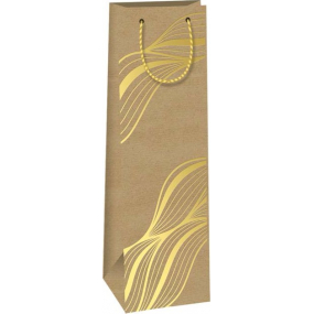 Ditipo Papierová darčeková taška na fľašu 12,3 x 36,2 x 7,8 cm Kraft - prírodná, zlaté linky