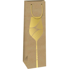 Ditipo Papierová darčeková taška na fľašu 12,3 x 36,2 x 7,8 cm Kraft - prírodná, zlatý pohár
