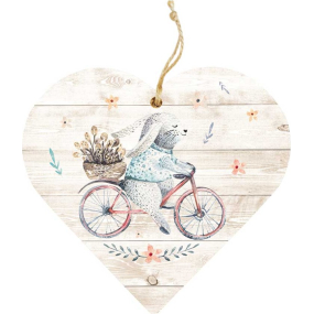 Bohemia Gifts Drevené dekoratívne srdce s potlačou Králik na kolese 12 cm