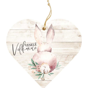 Bohemia Gifts Drevené dekoratívne srdce s potlačou Happy Easter 12 cm