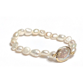 Perlový náramok biely elastický prírodný kameň, 7 - 8 mm / 16 - 17 cm, symbol ženskosti, prináša obdiv