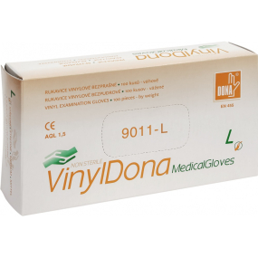 Dona Vinyldona rukavice vinylové nepudrované bezprašné, velikost L 100 kusů v krabici