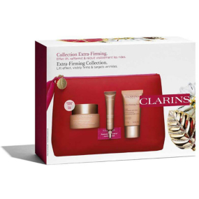 Clarins Extra-Firming denný liftingový krém proti vráskam 50 ml + liftingové spevňujúce sérum 10 ml + spevňujúci nočný krém s regeneračným účinkom 15 ml + kozmetická taštička, kozmetická sada pre ženy