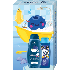 Schauma Kids Boy Blueberry 2v1 šampón a sprchový gél 400 ml + Fa Kids Pirate Fantasy šampón a sprchový gél 250 ml, kozmetická sada pre deti