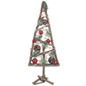 Drevený vianočný stromček s červenými doplnkami 57 cm