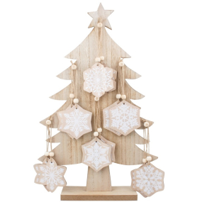 Drevený vianočný stromček 41 cm s vločkami na zavesenie 6 cm
