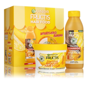 Garnier Fructis Banana Hair Food vyživujúci šampón na suché vlasy 350 ml + vyživujúca maska na suché vlasy 390 ml, kozmetická sada