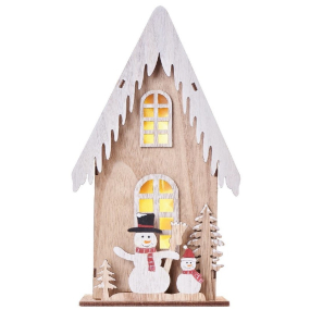 Emos Vianočný drevený domček so snehuliakom 28,5 x 16 cm + časovač