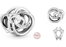Charm Sterlingové stříbro 925 Srdce v kroužcích - spolu + zirkony, korálek na náramek láska