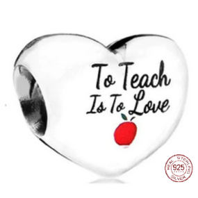 Strieborný náramok 925 Teacher - Teach with Love, Heart Bead on Love Bracelet