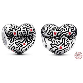Šarm Sterling Silver 925 Keith Haring Heart Art Lines and People Bead Bracelet Symbol