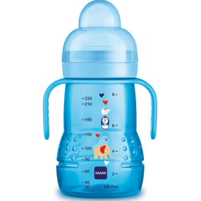 Fľaša Mam Trainer na ľahký prechod z dojčenia alebo z fľaše na pohár 4+ mesiace Modrá 220 ml