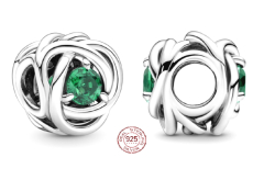 Prívesok Striebro 925 Infinity kruh večnosti kvet kráľovsky zelený, korálik na náramok