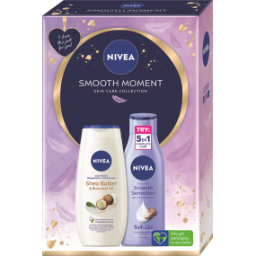 Nivea Smooth Moment Shea Butter & Botanical sprchový gél 250 ml + telové mlieko Smooth Sensation 250 ml, kozmetická sada pre ženy