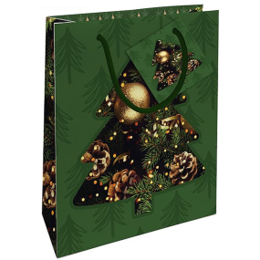 Nekupto Darčeková papierová taška 14 x 11 x 6,5 cm Vianočný stromček zelená