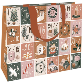 Nekupto Darčeková papierová taška s reliéfom 30 x 23 x 12 cm Vianočný adventný kalendár