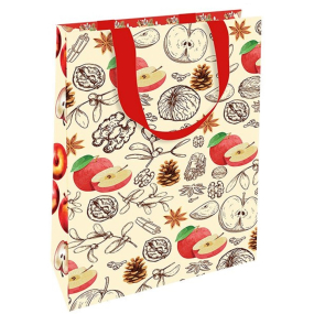 Nekupto Darčeková papierová taška s reliéfom 17,5 x 11 x 8 cm Vianočné jablká a orechy