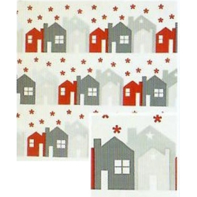 Nekupto Vianočný baliaci papier na darčeky 70 x 500 cm Biely, červeno-šedý domčeky
