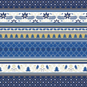 Präsenta Darčekový baliaci papier 70 x 200 cm Vianočná modrá, biela, zlaté stuhy, vianočné vzory