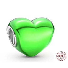 Prívesok Striebro 925 Metalické zelené srdce, korálik na náramku, láska