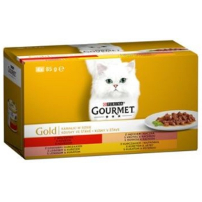 Gourmet Gold Multipack hovädzie, morčacie, losos, kuracie konzervy pre dospelé mačky 4 x 85 g