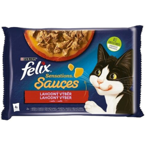 Felix Sensations Sauces Multipack morčacie a jahňacie mäso v ochutenej omáčke, kompletné krmivo pre dospelé mačky 4 x 85 g