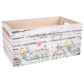 Drevená krabička Hello Spring s kvetinovým vzorom 25 x 15 x 12 cm