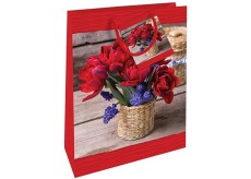 Nekupto Papierová darčeková taška 32,5 x 26 x 13 cm Tulipány v košíku