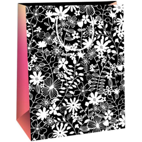 Ditipo Papierová darčeková taška 22 x 10 x 29 cm Kreativ čierna - biele kvety