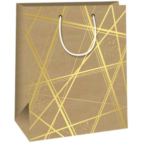 Ditipo Darčeková papierová taška 26,4 x 32,7 x 13,6 cm Kraft - prírodné zlaté línie rovné